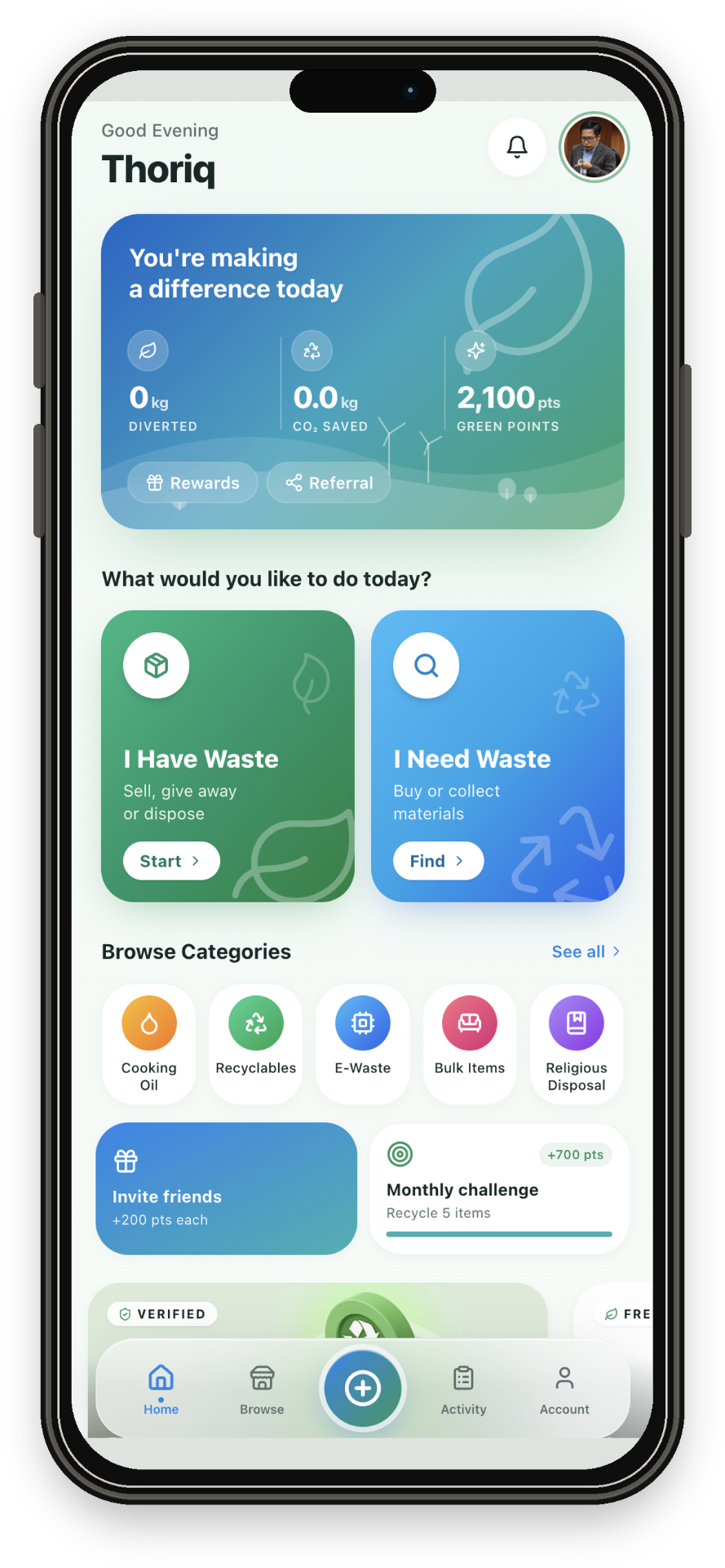 SisaGo app home dashboard